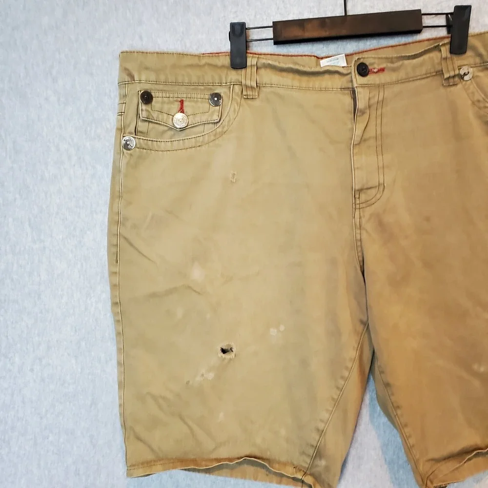 True Religion Billy Super T Shorts Size 42 Green Baggy Distressed Flap Pockets